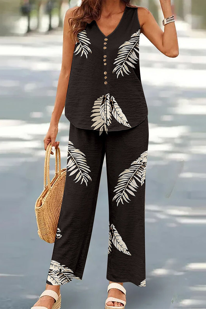 Casual Buttons V Neck Sleeveless Two Pieces(17 Colors)