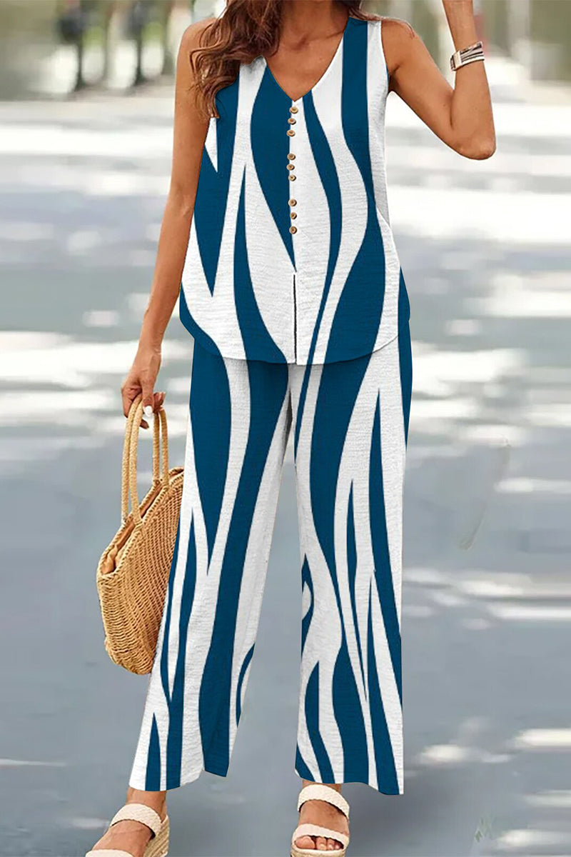 Casual Buttons V Neck Sleeveless Two Pieces(17 Colors)