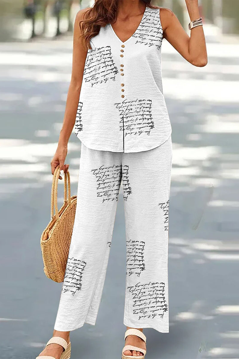 Casual Buttons V Neck Sleeveless Two Pieces(17 Colors)