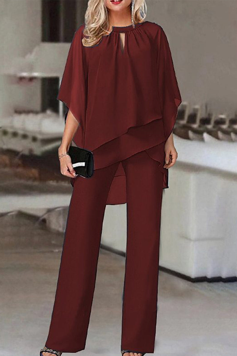 Casual Simplicity Solid Patchwork Asymmetrical O Neck Half Sleeve Two Pieces(4 Colors)