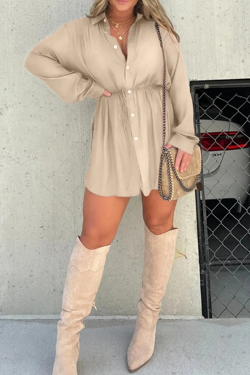 Casual Solid Frenulum Turndown Collar Long Sleeve Two Pieces(7 Colors)