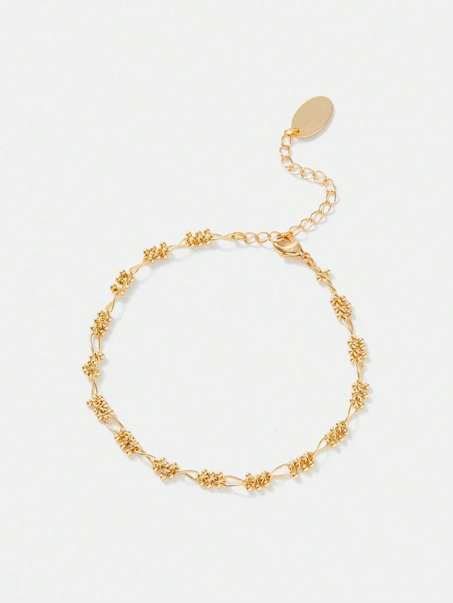 Chic Silver Plated Beaded Chain Bracelet With Rhinestones