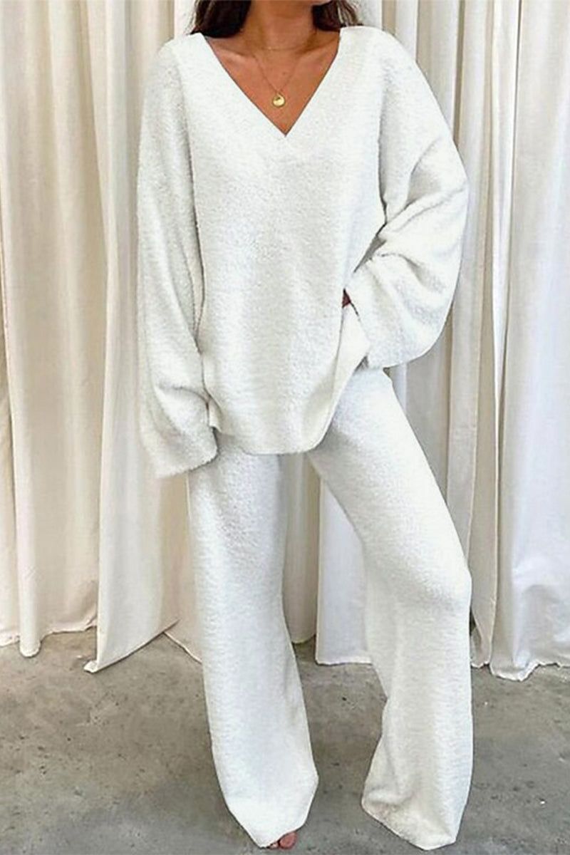 Casual Loose Solid Color V Neck Two Pieces(5 Colors)