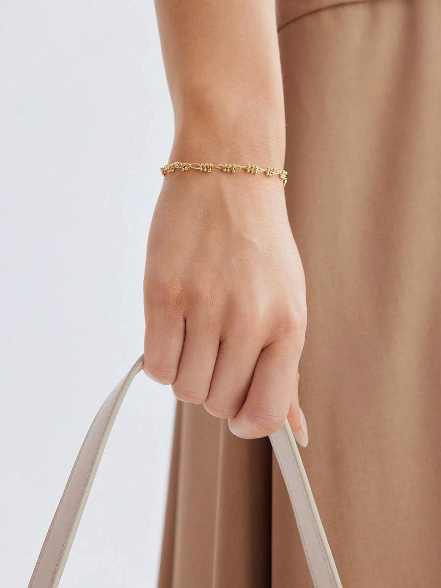 Chic Silver Plated Beaded Chain Bracelet With Rhinestones