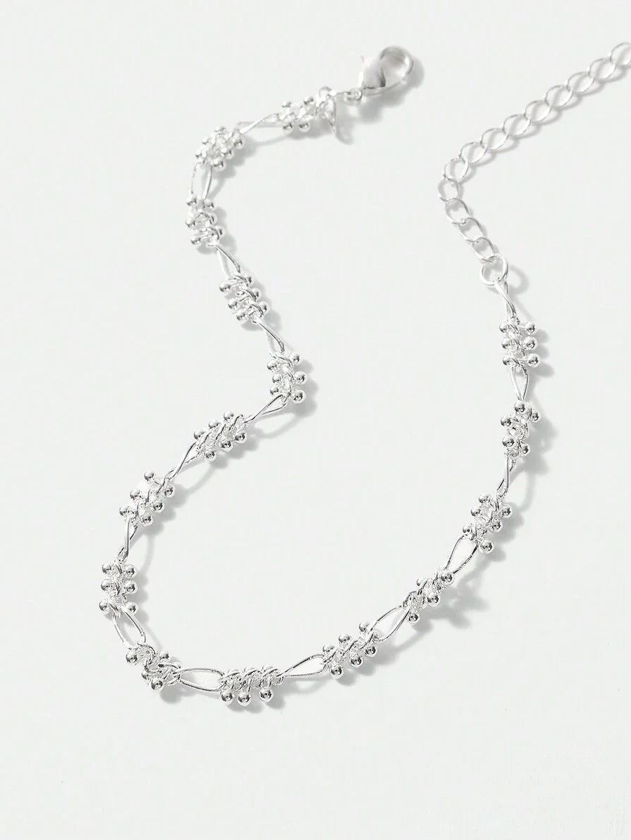 Chic Silver Plated Beaded Chain Bracelet With Rhinestones