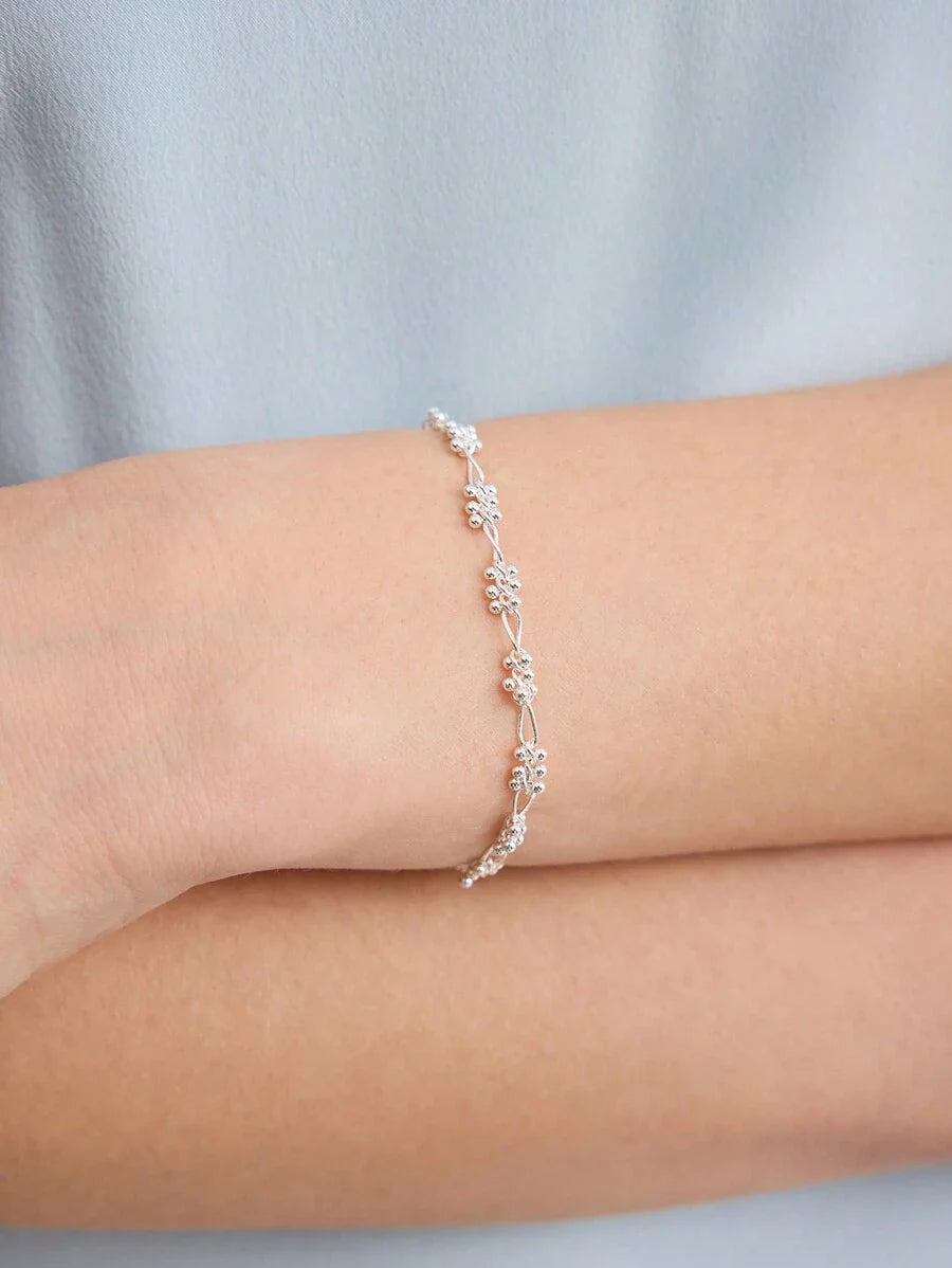 Chic Silver Plated Beaded Chain Bracelet With Rhinestones