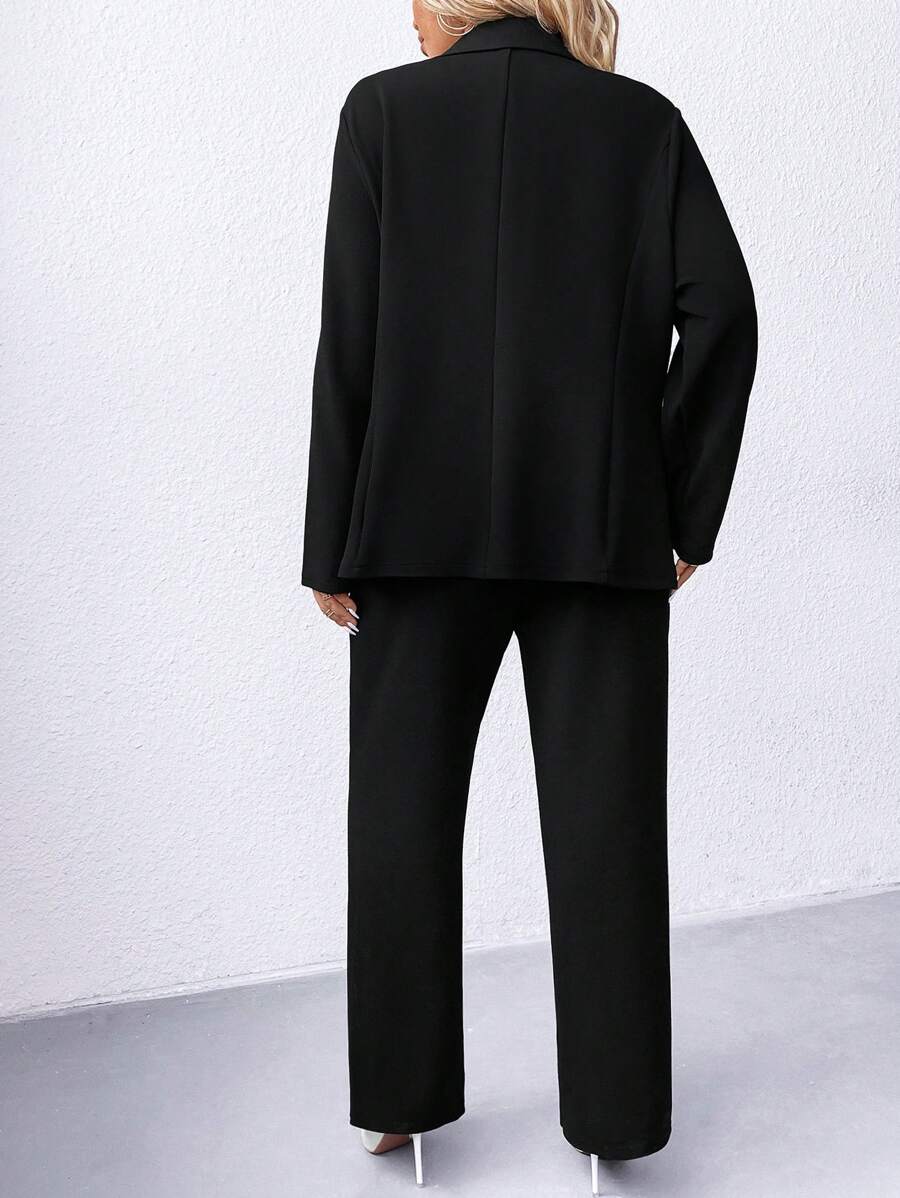 Plus Size Notched Collar Blazer Navy Workwear Casual