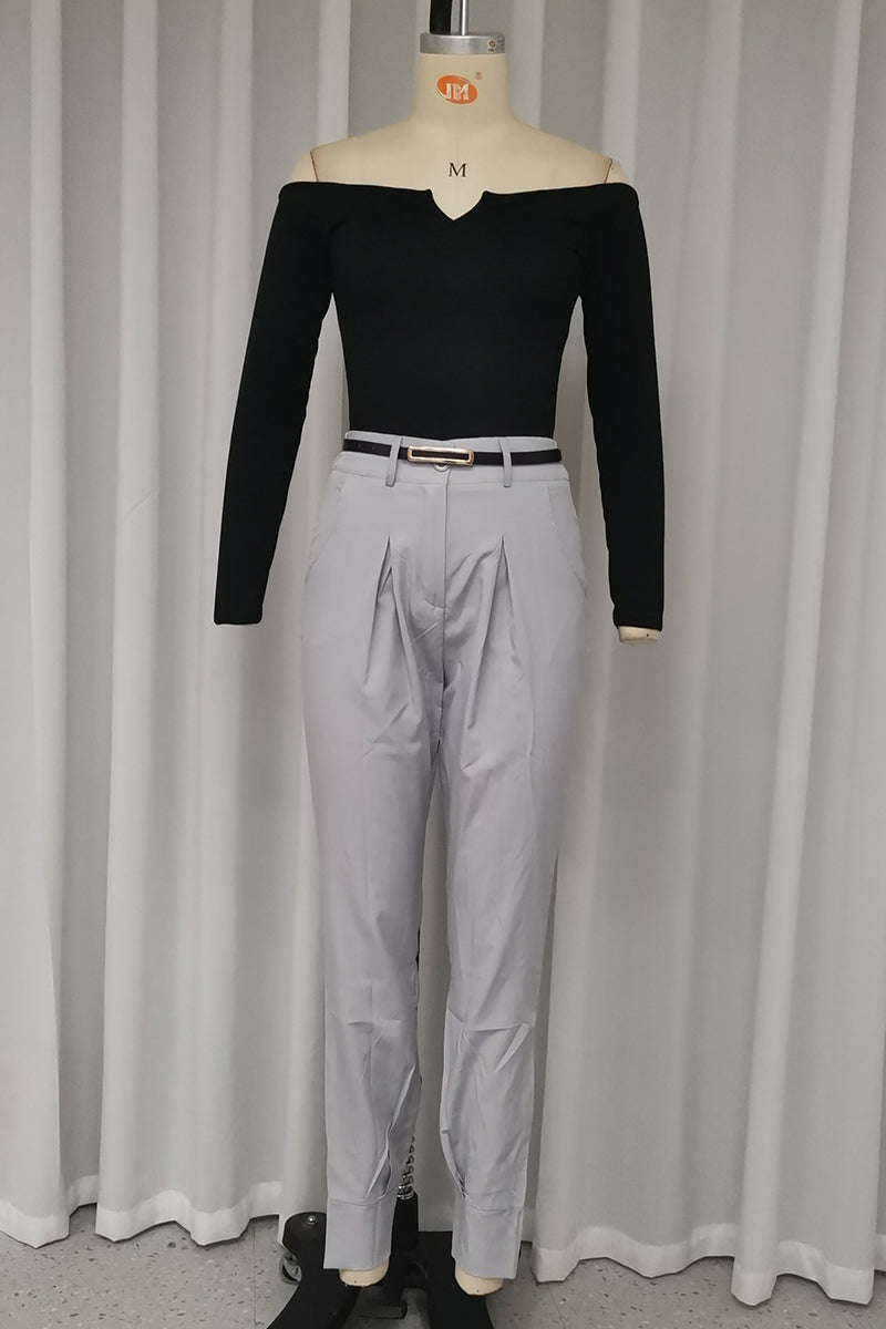 Casual Street Solid Color Pocket Ruched Off Shoulder Long Sleeve Two Pieces