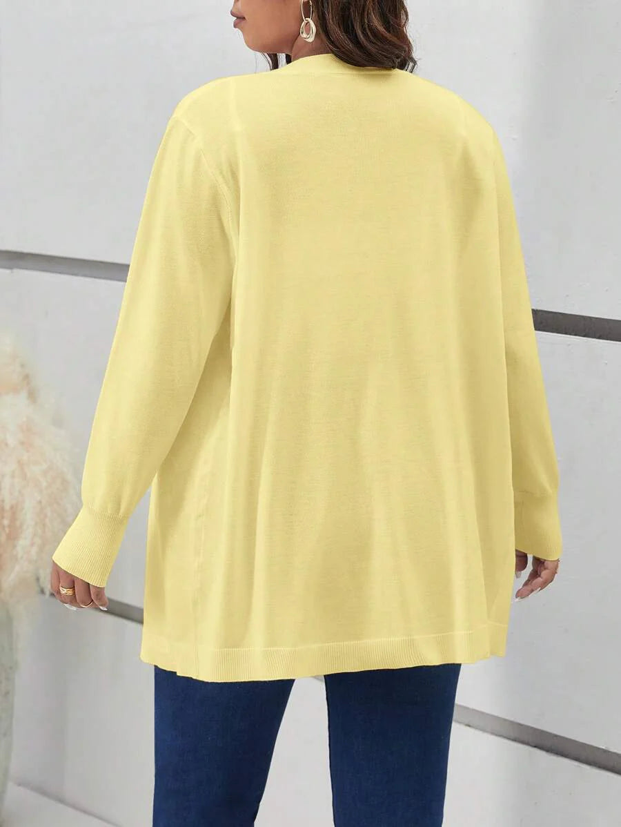 Cozy Open Front Black Knit Cardigan Thigh Length For Fall