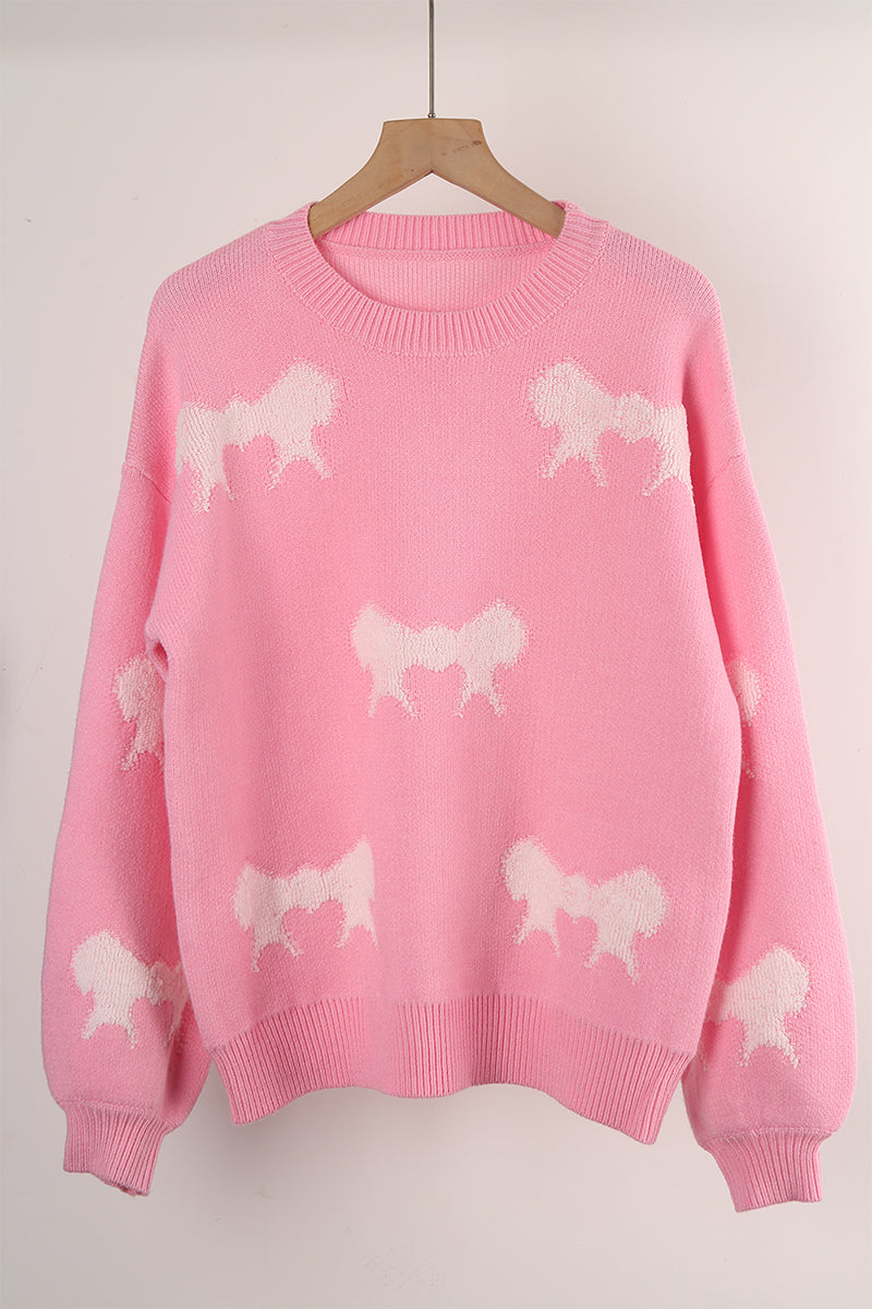 Casual Street Bow Weave Contrast O Neck Sweaters(4 Colors)
