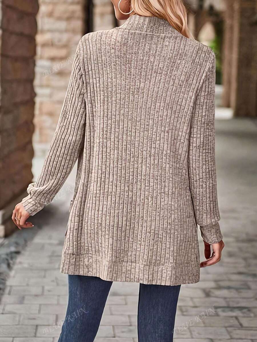 Plus Size Solid Color Knit Cardigan With Pockets Soft Cozy
