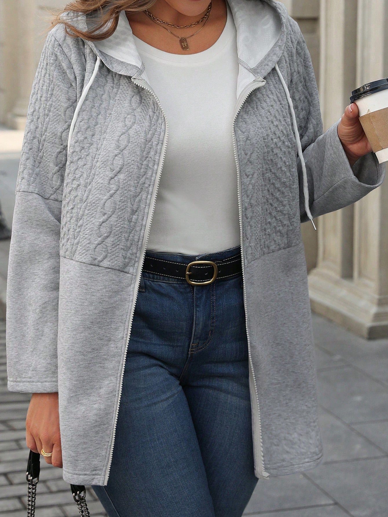 Hooded Zip Up Drawstring Coat For Casual Fall Winter Wear