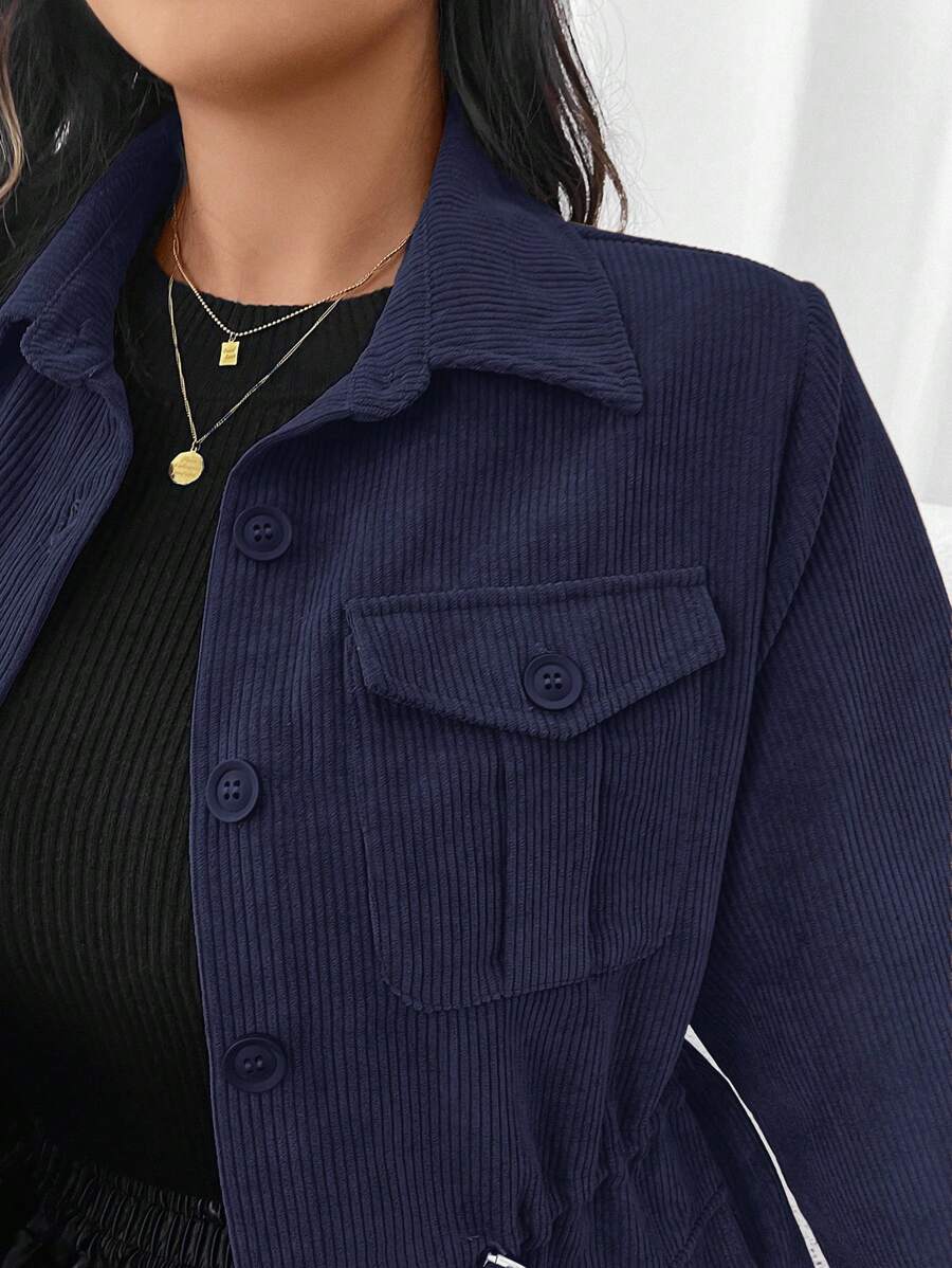 Corduroy Drawstring Waist Jacket For Everyday Casual Wear