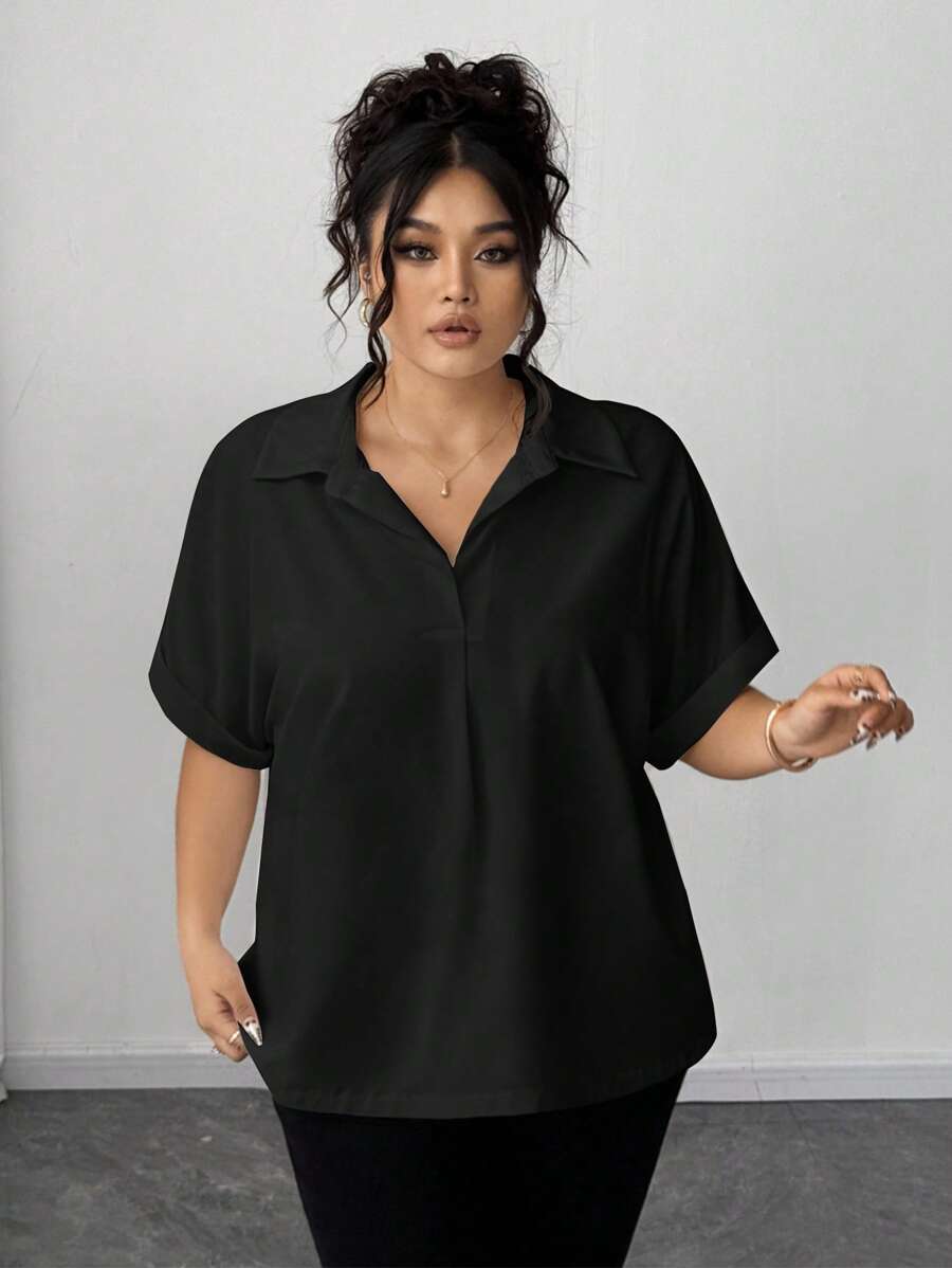Batwing Sleeve Button Front Shirt Plus Size Casual Top