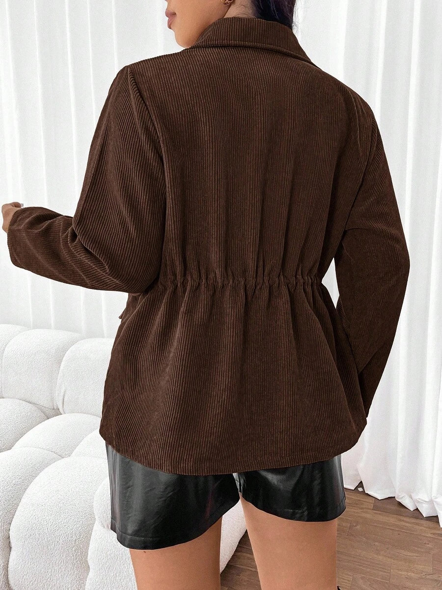 Corduroy Drawstring Waist Jacket For Everyday Casual Wear