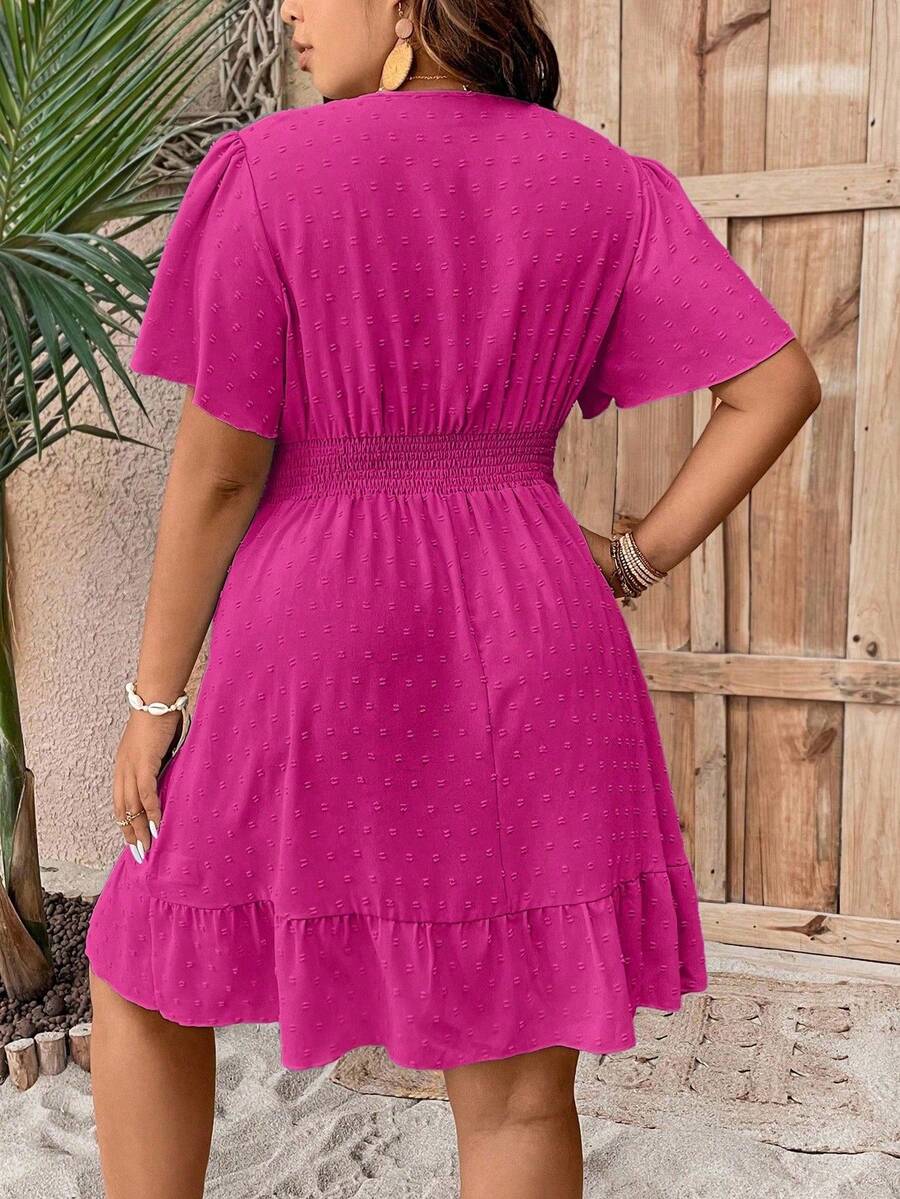 Plus Size V Neck Ruffle Dress With Cinched Waist Fit