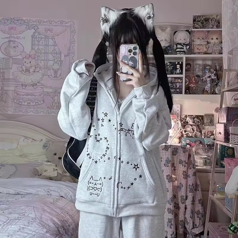 Oversized Doodle Zip-Up Hoodie