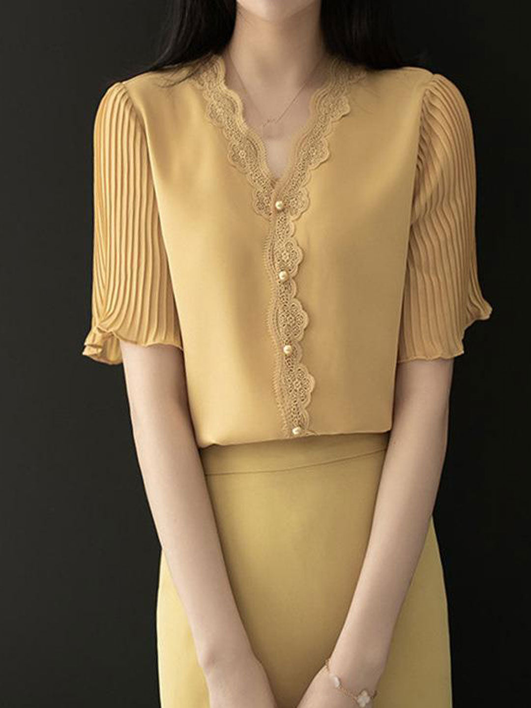 Elizabeth Classic V-Neck Lace Chiffon Top