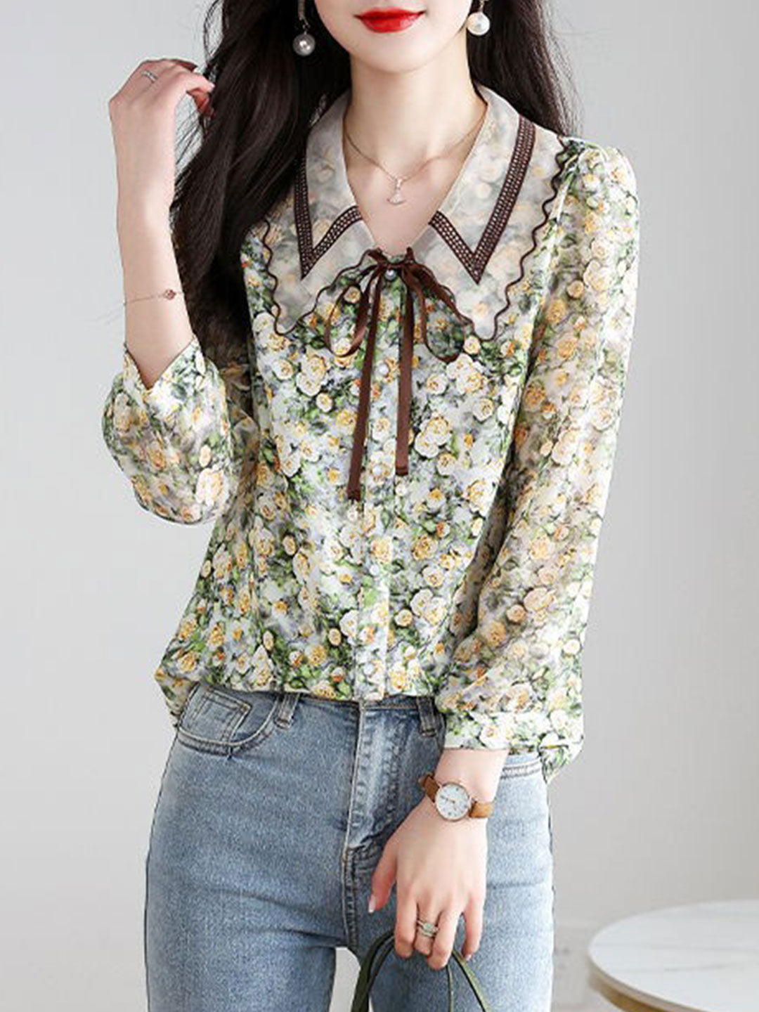 Rachel Classic Printed Floral Chiffon Shirt