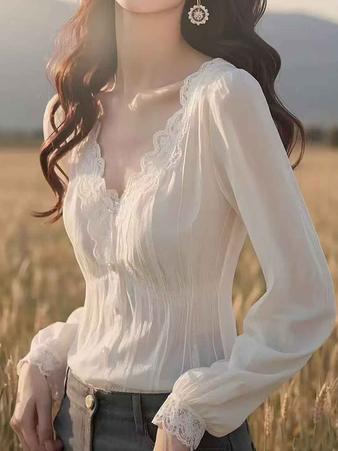 Claire Classic V-Neck Lace Shirt