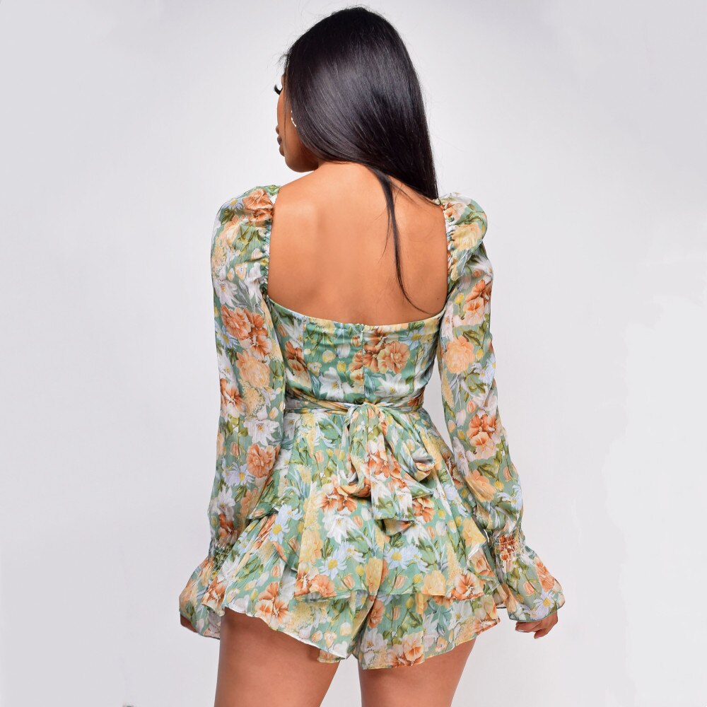 DressBetty - Floral Square Neck Ruffle Romper