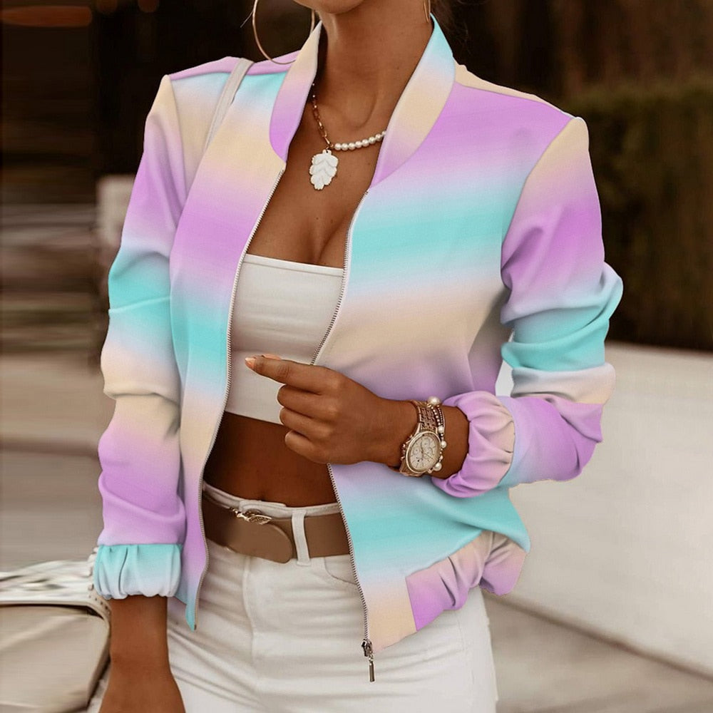 DressBetty - Flower Print Long Sleeve Bomber Jacket