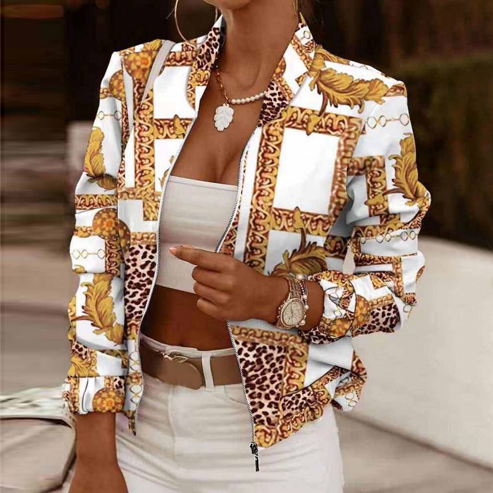 DressBetty - Flower Print Long Sleeve Bomber Jacket