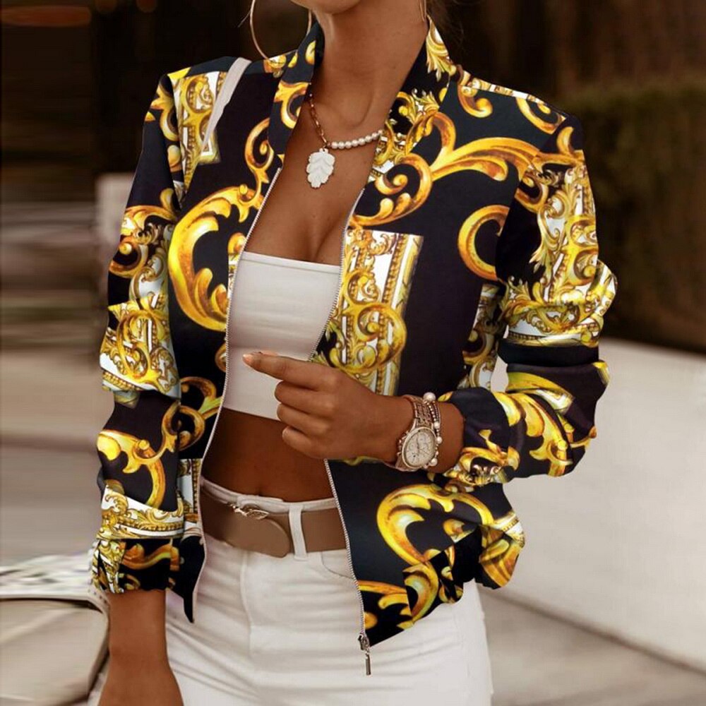 DressBetty - Flower Print Long Sleeve Bomber Jacket