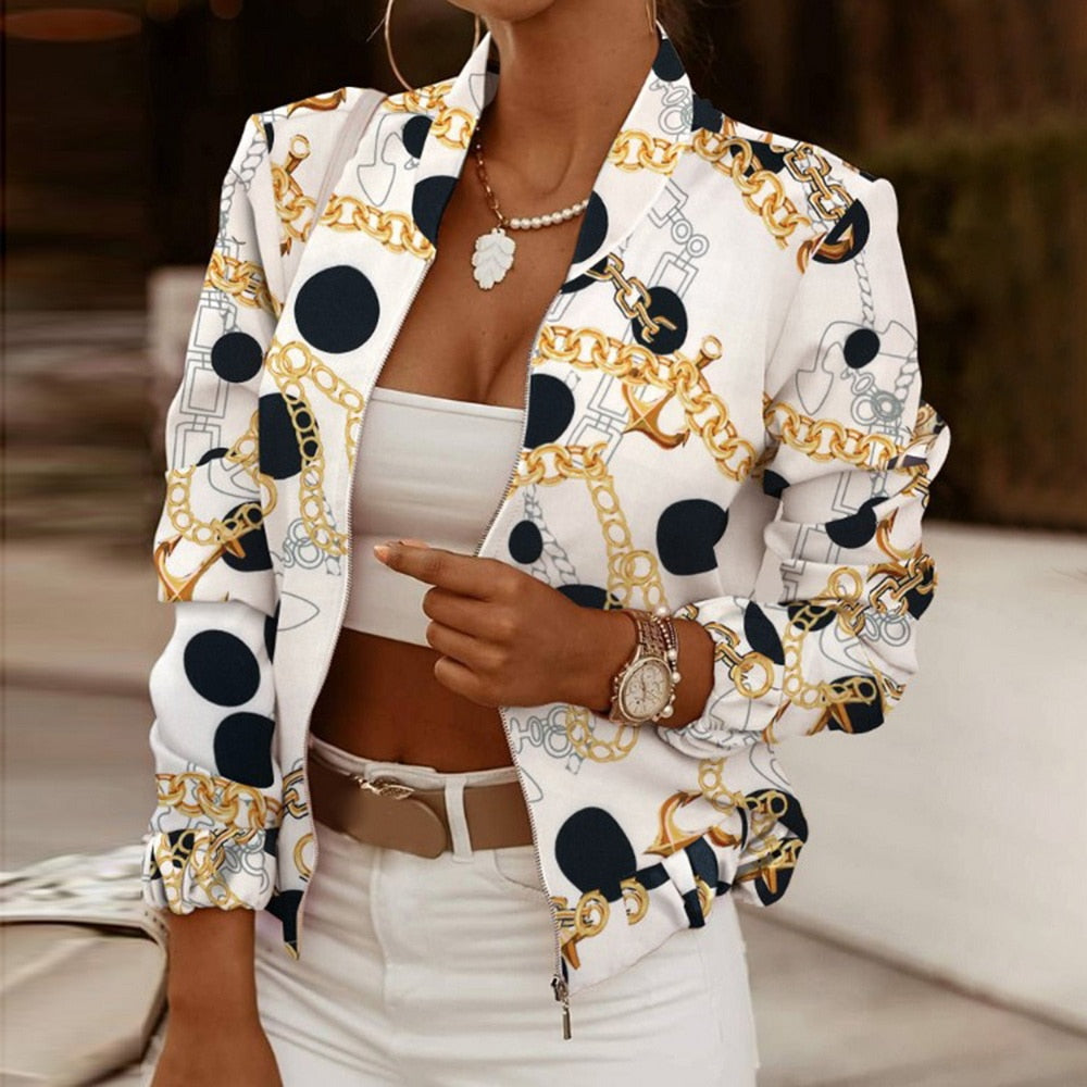 DressBetty - Flower Print Long Sleeve Bomber Jacket