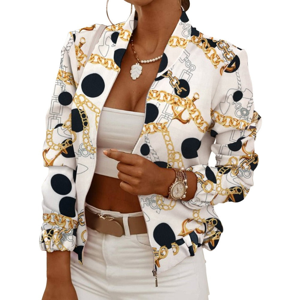 DressBetty - Flower Print Long Sleeve Bomber Jacket