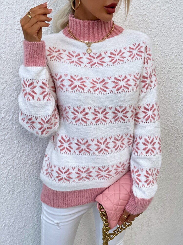 DressBetty - Snowflake Turtleneck Loose Sweater