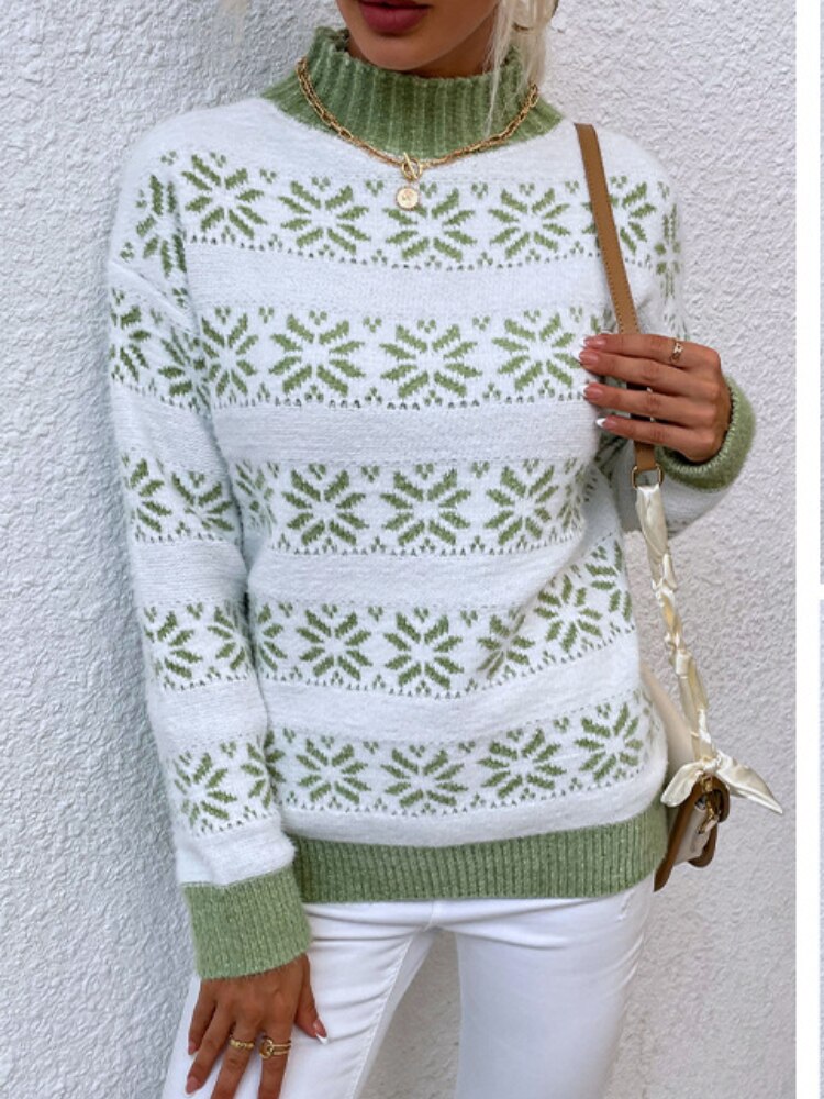 DressBetty - Snowflake Turtleneck Loose Sweater