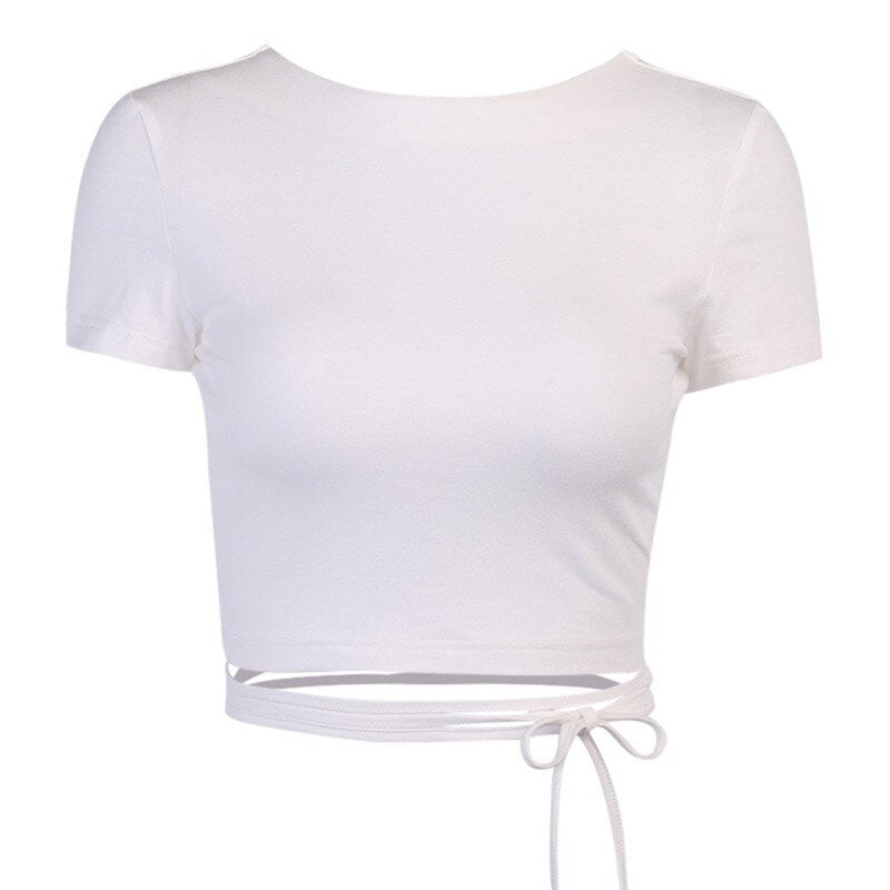 DressBetty - Black White Simple Solid Color T-Shirts
