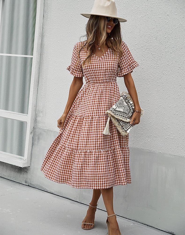 DressBetty - V Neck Ruffles Short Sleeve Boho Dress