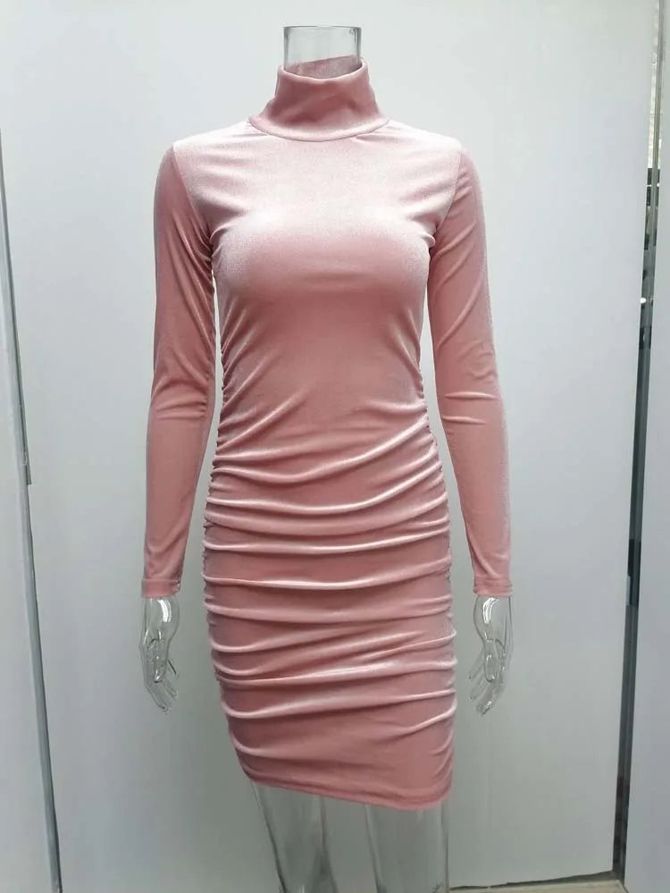 DressBetty - 2024 Slim Velvet Long Sleeve Party Turtleneck Bodycon Dress