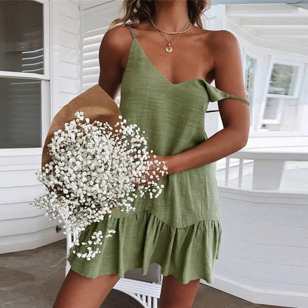Strap Ruffle Sleeveless Green Midi Dress