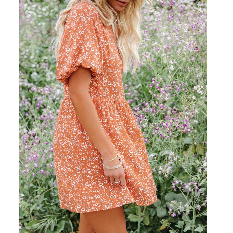 DressBetty - 2024 Casual Small Floral Lantern Sleeve for Women Boho Dress