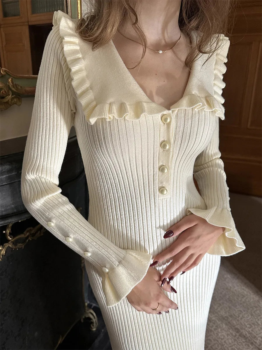 Button Ruffle Waist Midi Dress