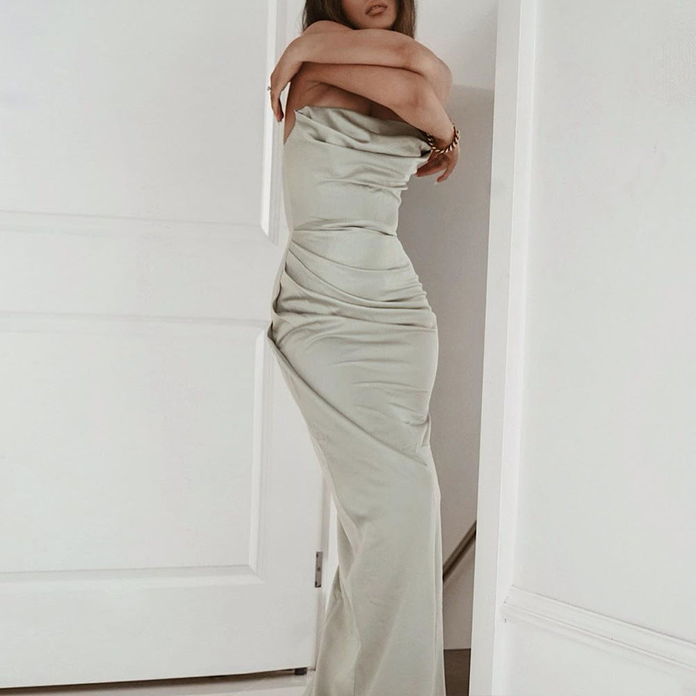 DressBetty - Satin Bandeau Backless Split Dress