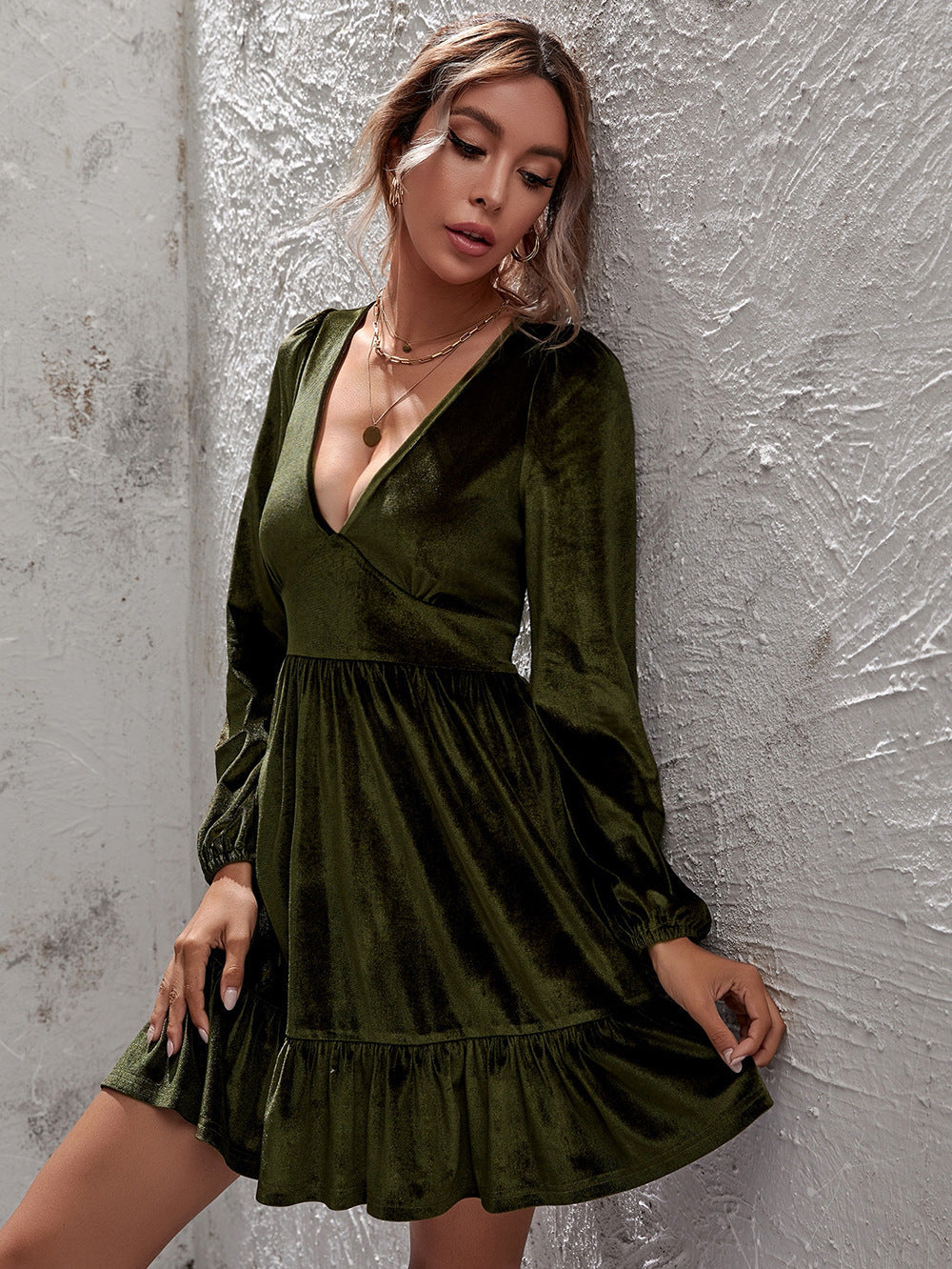 DressBetty - Bubble Sleeve Velvet Dress