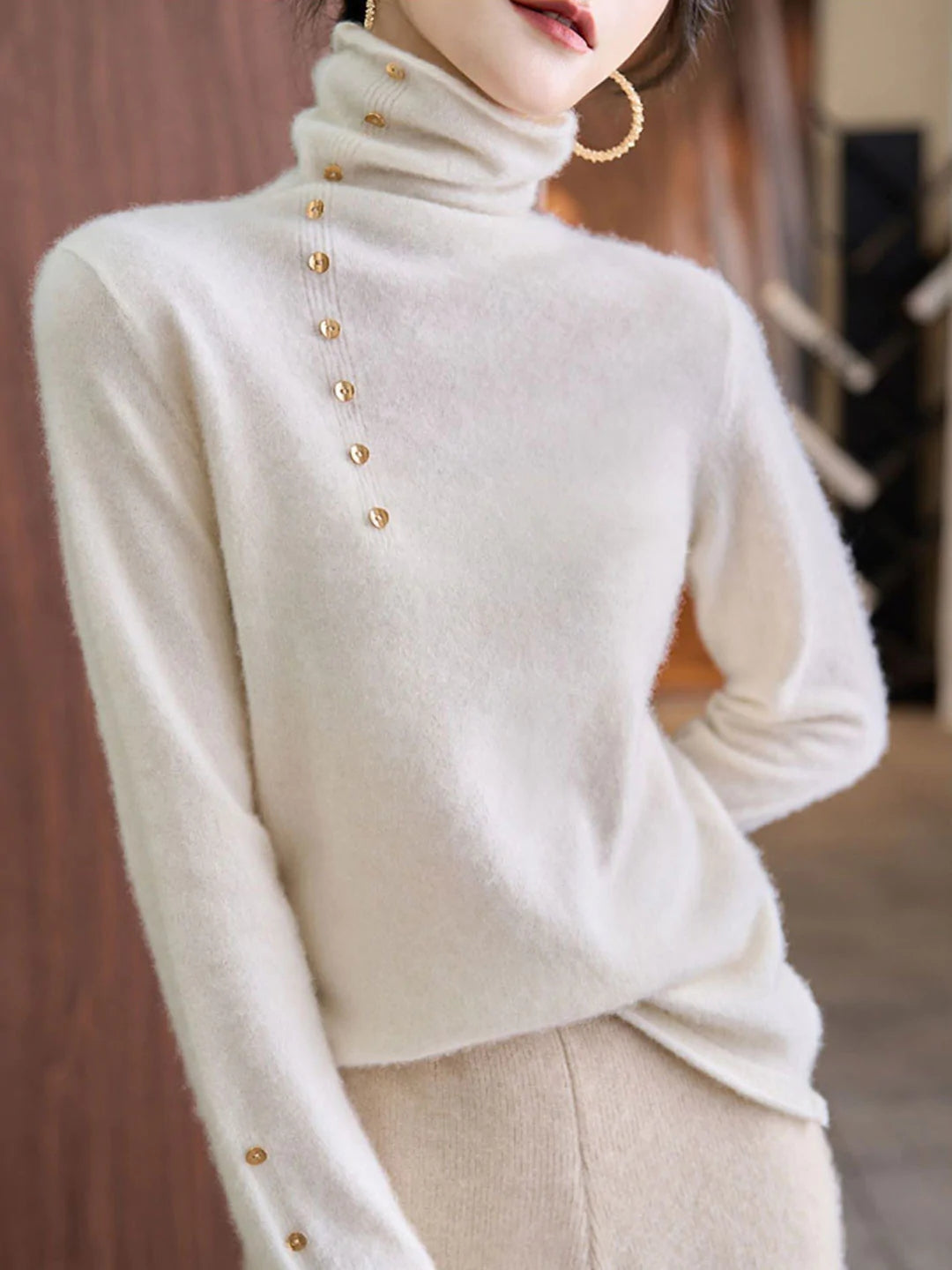 Hilary French Style Turtleneck Sweater-White
