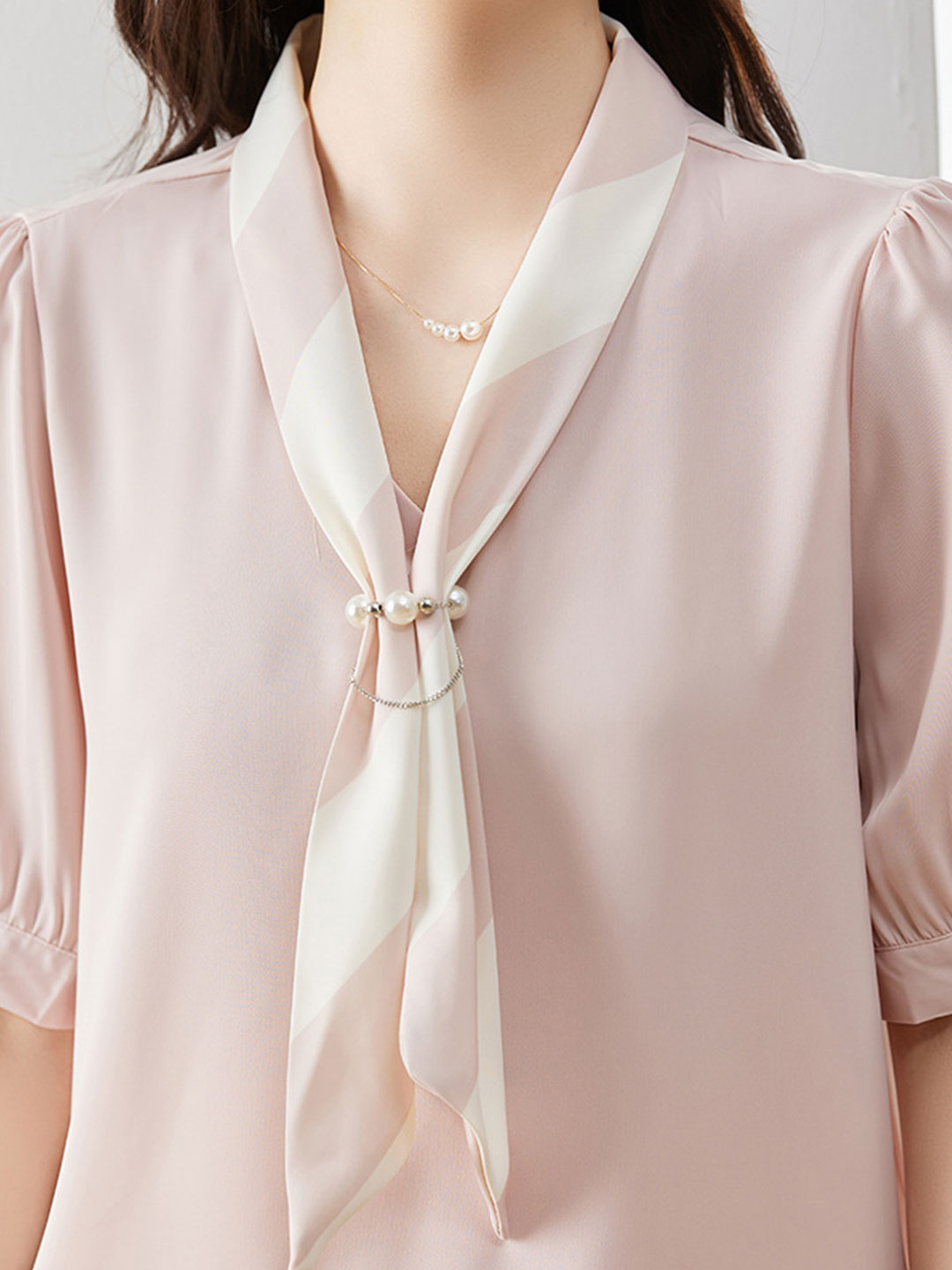 Mya Casual Loose Bow Satin Panelled Shirt-Green