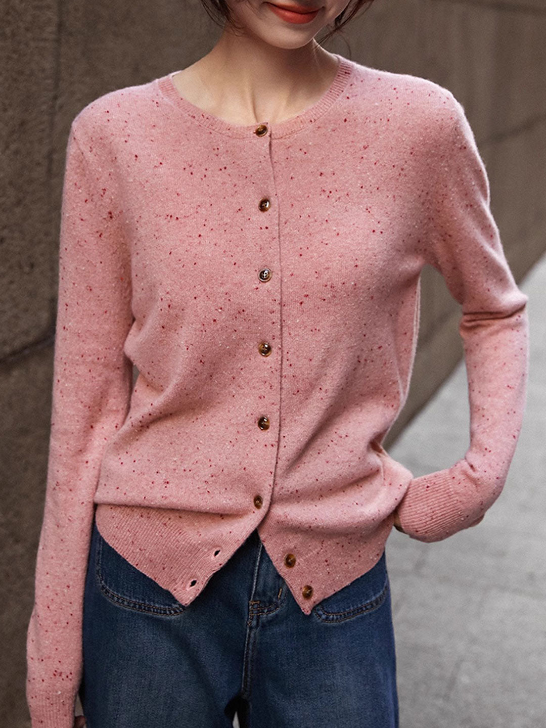Natalie Classic Crew Neck Solid Color Knitted Cardigan