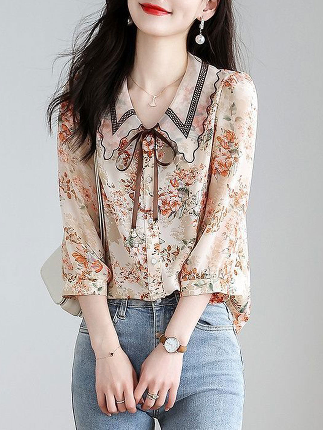 Rachel Classic Printed Floral Chiffon Shirt
