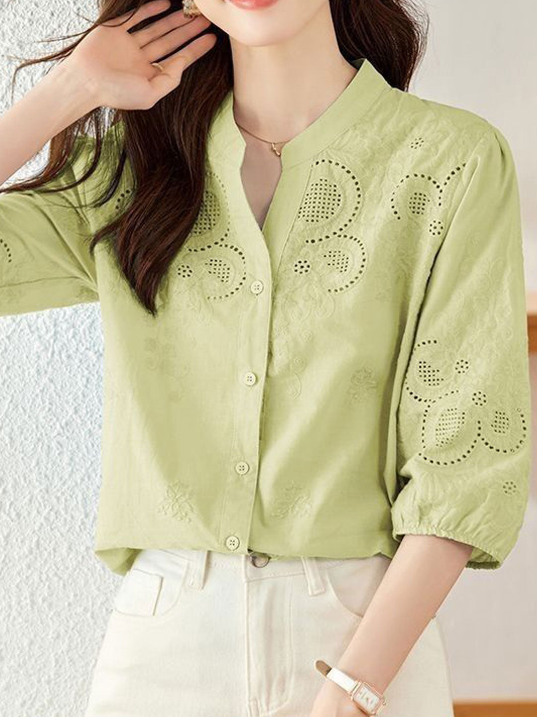 Eva Classic Embroideried Hollowed Shirt