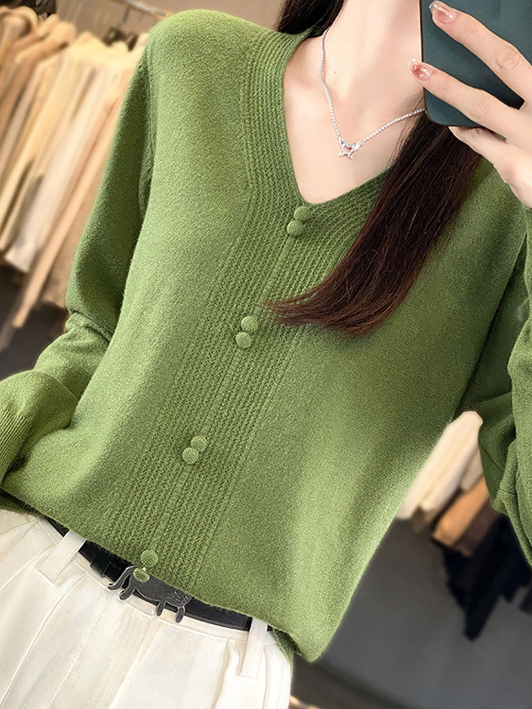 Abigail Casual V-neck Loose Knitted Sweater-Brown