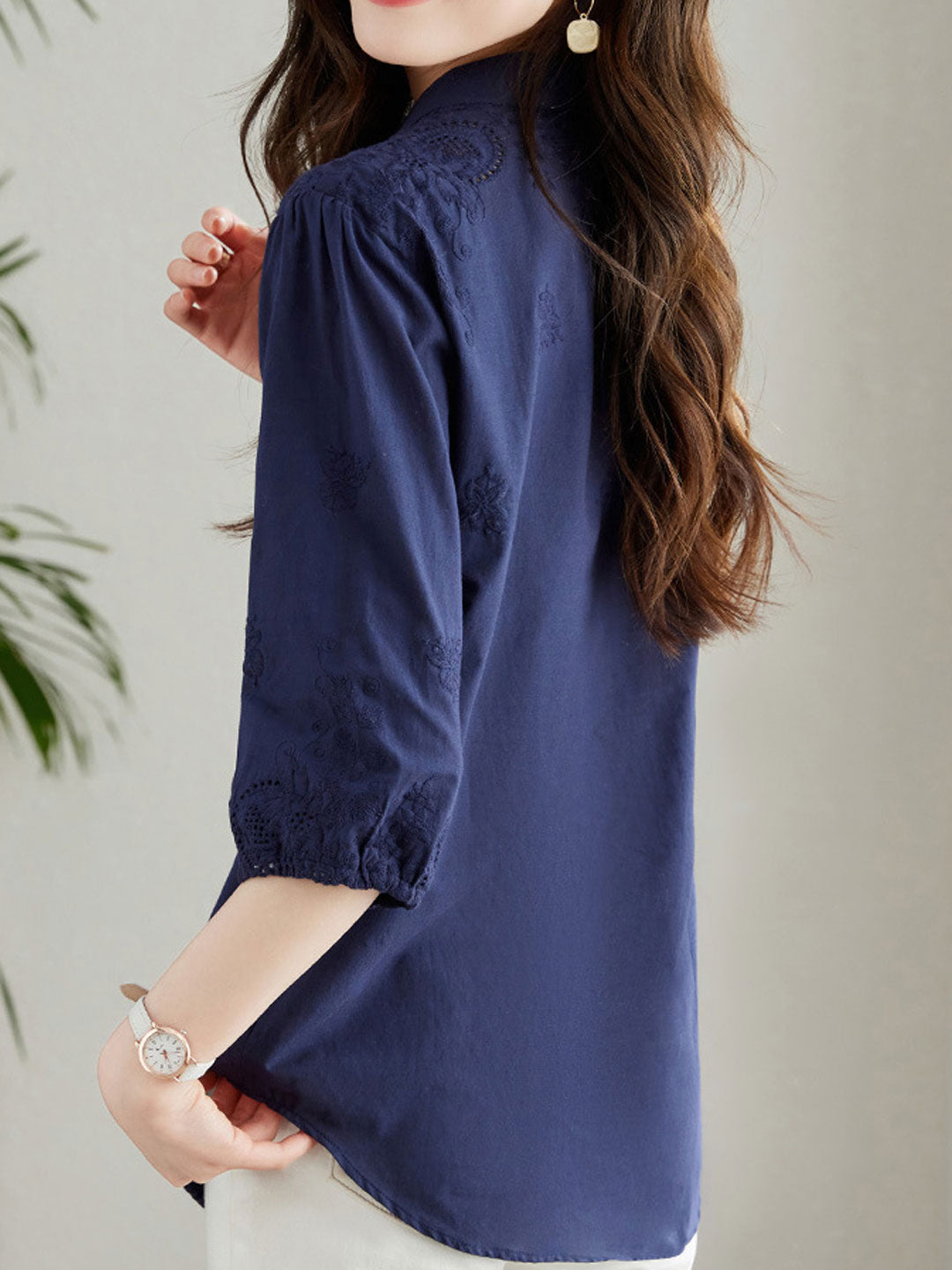 Eva Classic Embroideried Hollowed Shirt