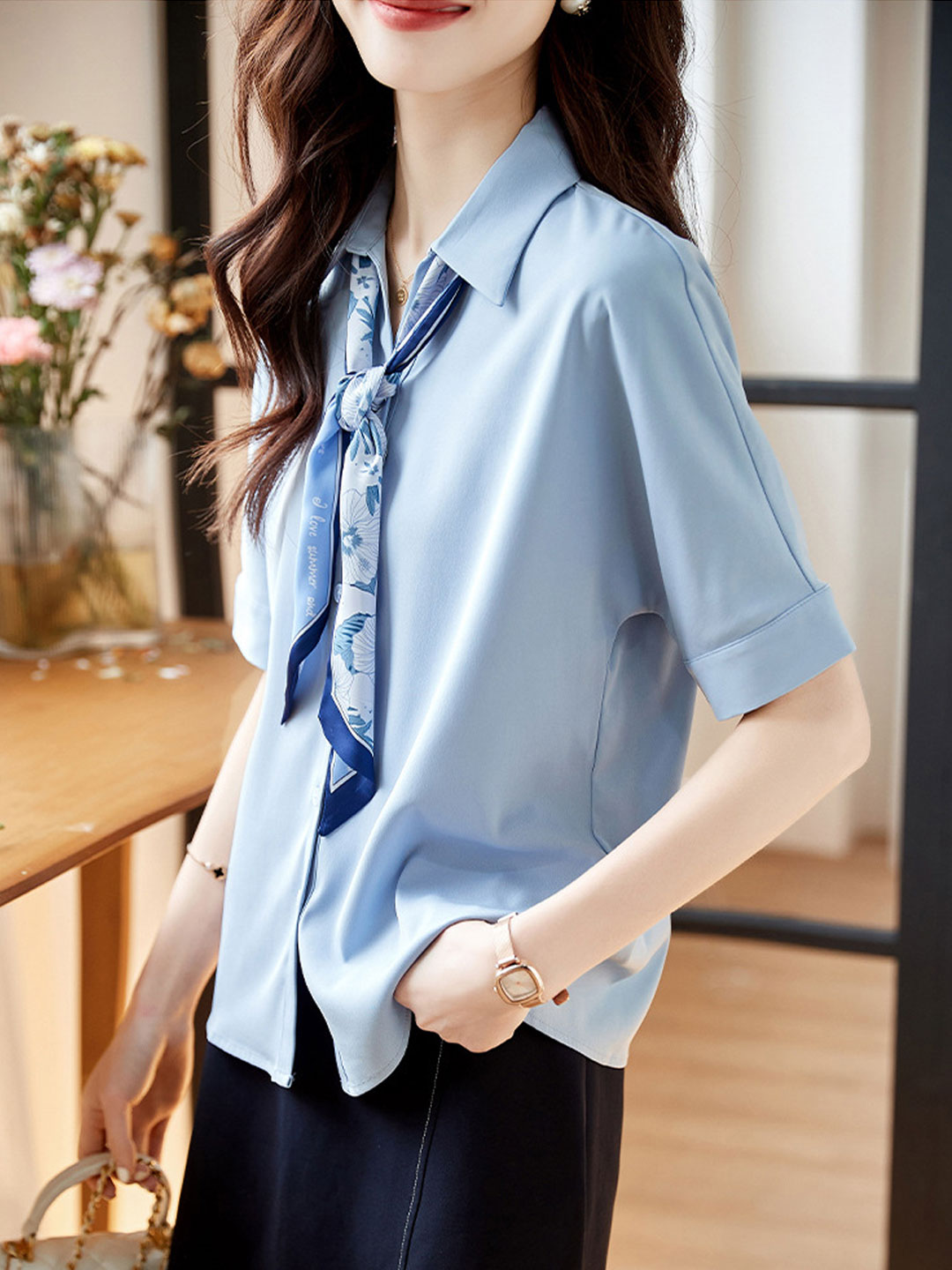 Madison Classic Bow Chiffon Shirt-White