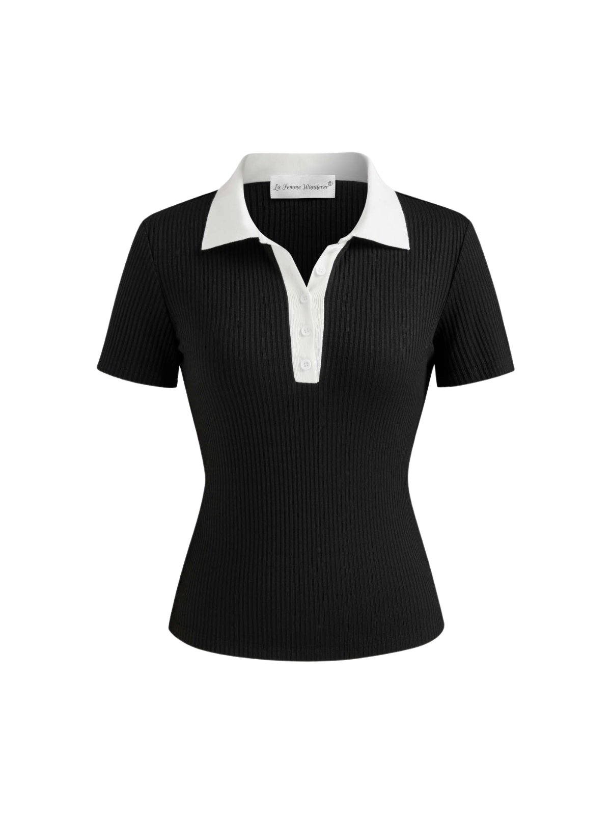 Collared Button Detail Ribbed Knit Top