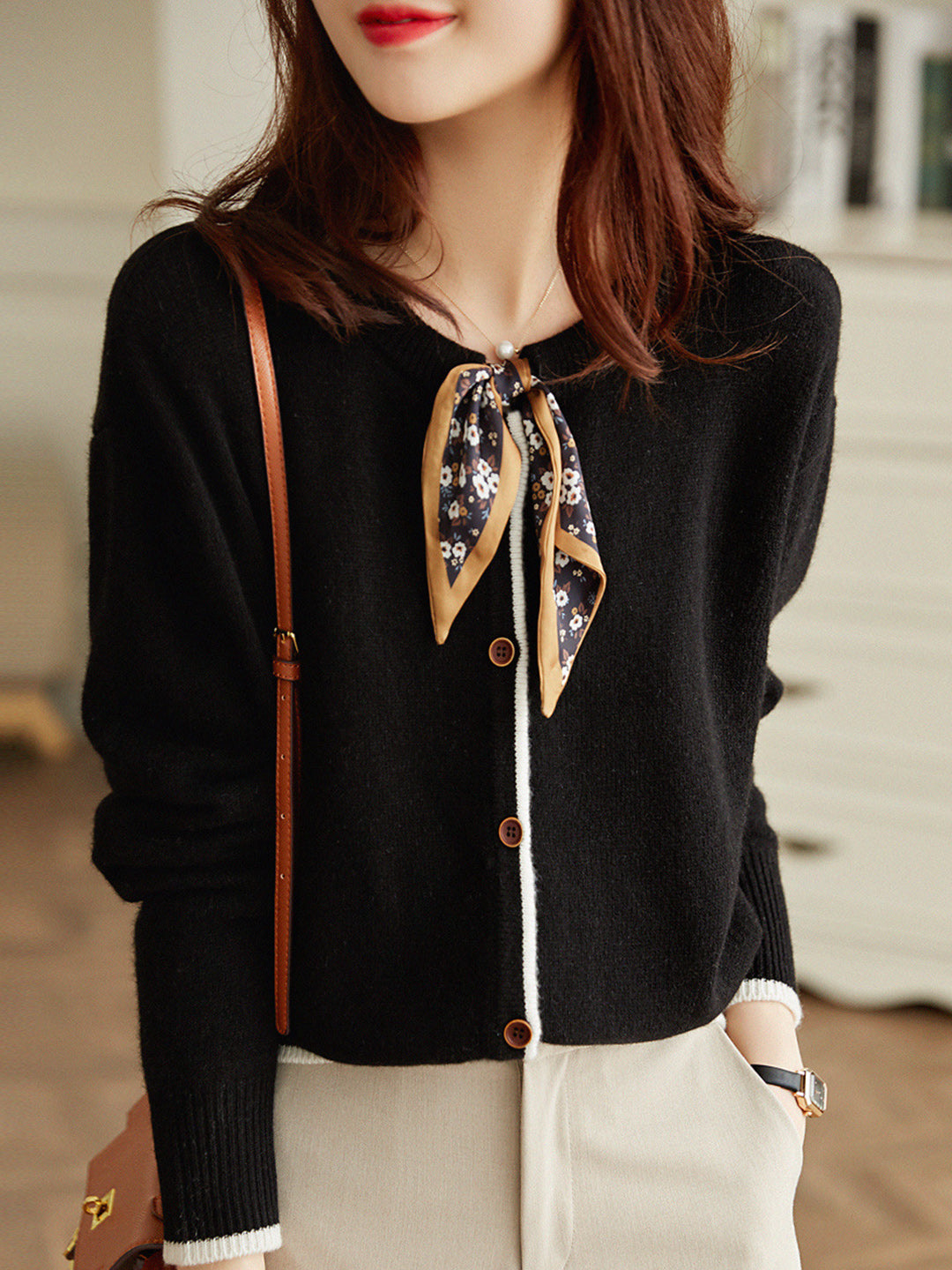 Aurora Vintage Crew Neck Cotton knitted Cardigan